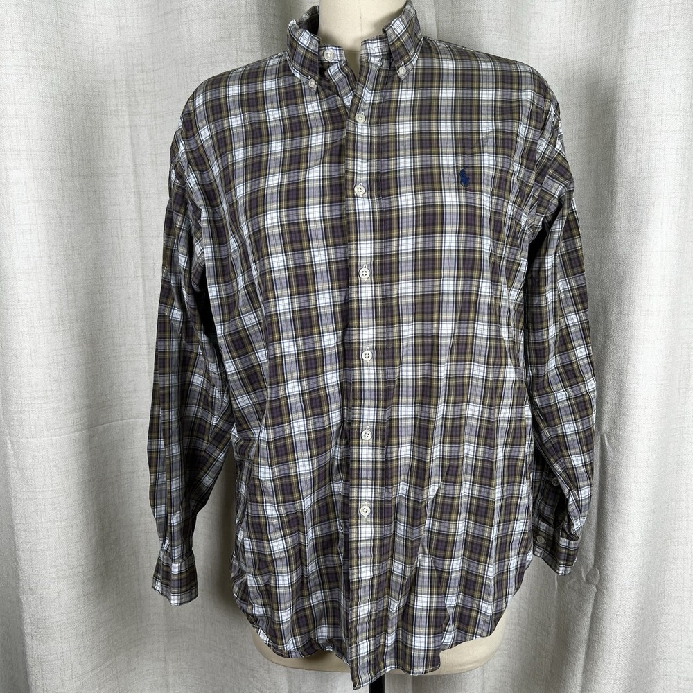 Polo Ralph Lauren Button Up Shirt Mens Medium Green White Stripe Blake Pony